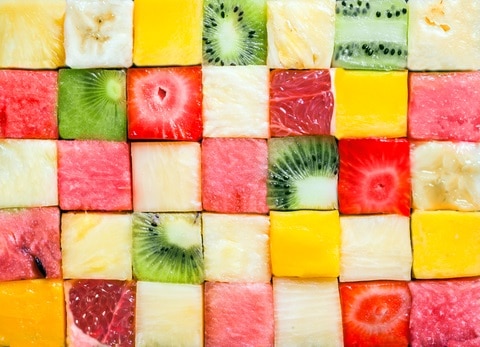 Seamless background pattern and texture of colourful fresh fruits